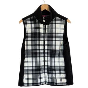Savile Row Co. London Black and Cream Plaid Fleece Vest Women’s Size Med
